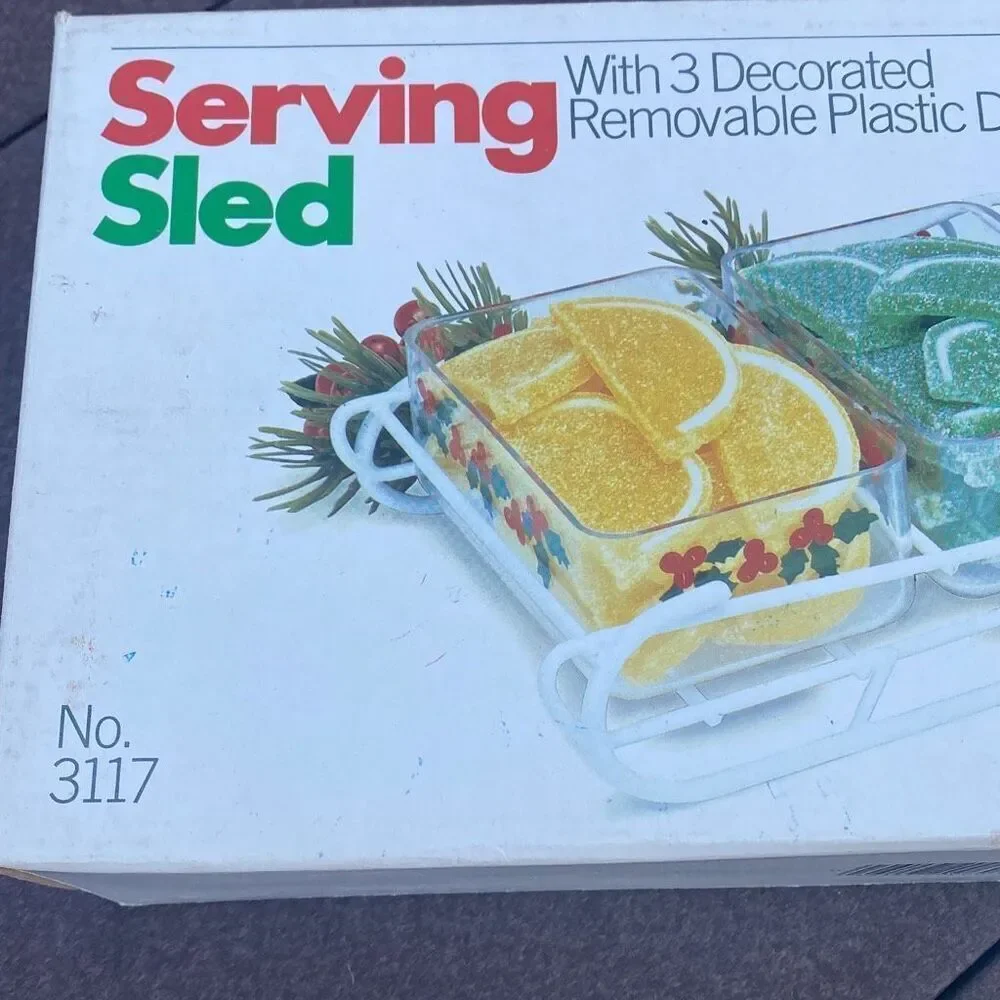 Vintage Christmas serving sled with trays 1985 holiday dinner‎ party